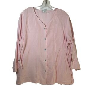 Hot Cotton by Marc Ware Pink Linen Blend Pintuck Button Front Blouse Top Large